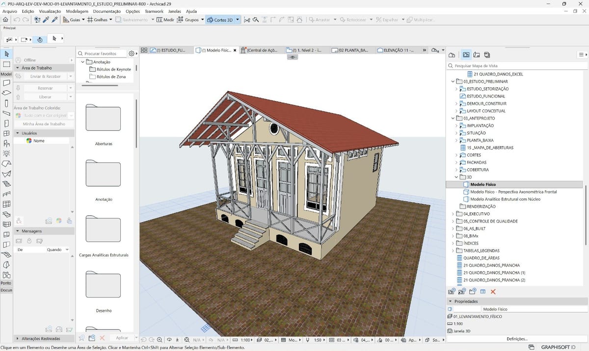 Modelo 3D de restauro de chalé desenvolvido no Archicad
